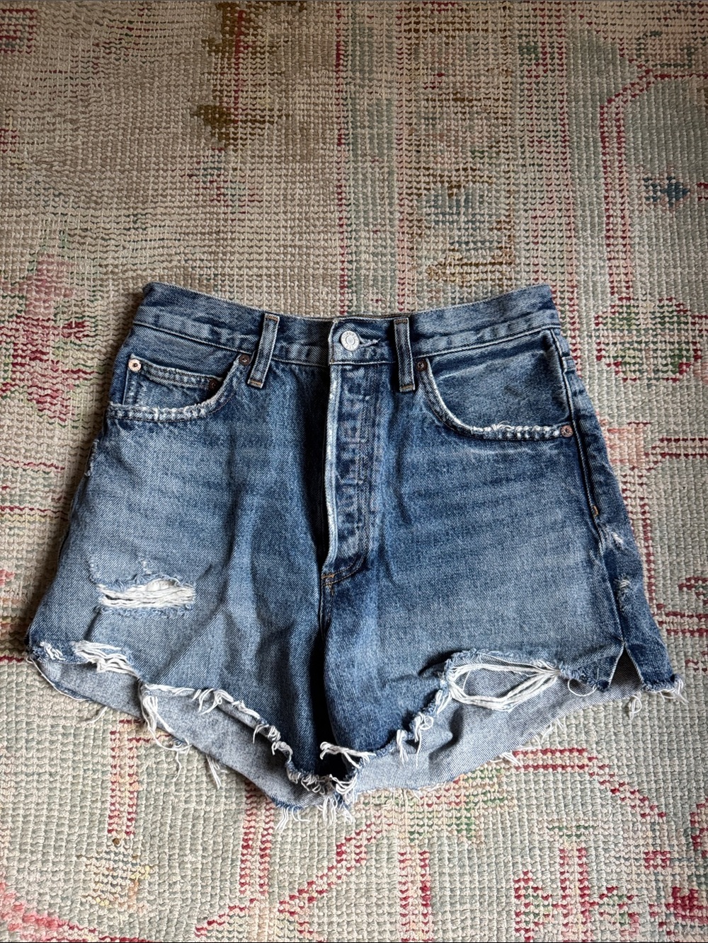 Agolde Distressed High-Rise Cutoff Denim Shorts - Blue